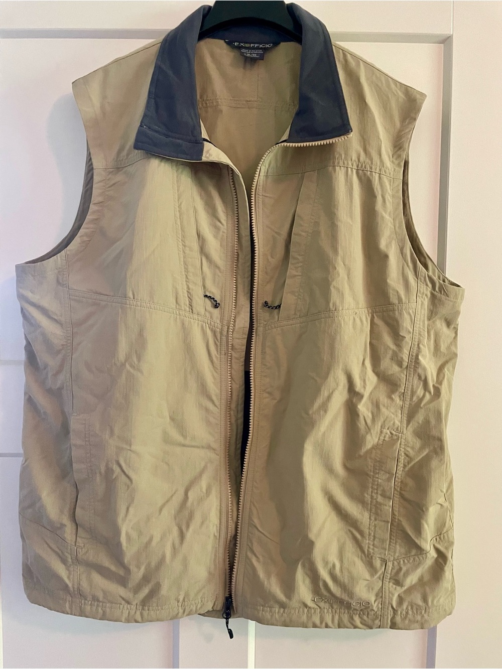 Exofficio Men's Khaki Travel Vest with Dark Contrast Collar